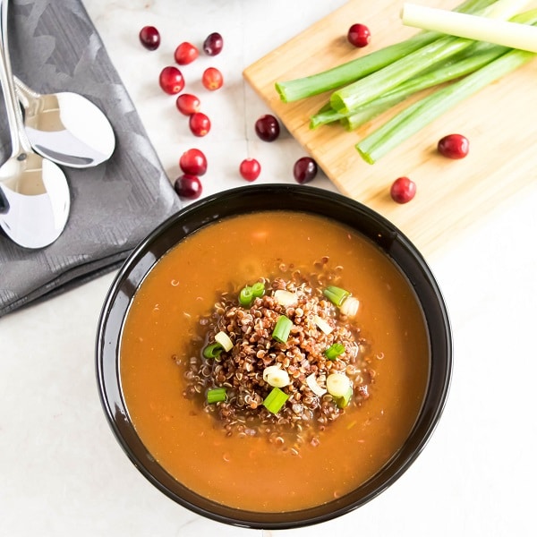 Red Quinoa Cranberry Arugula Soup