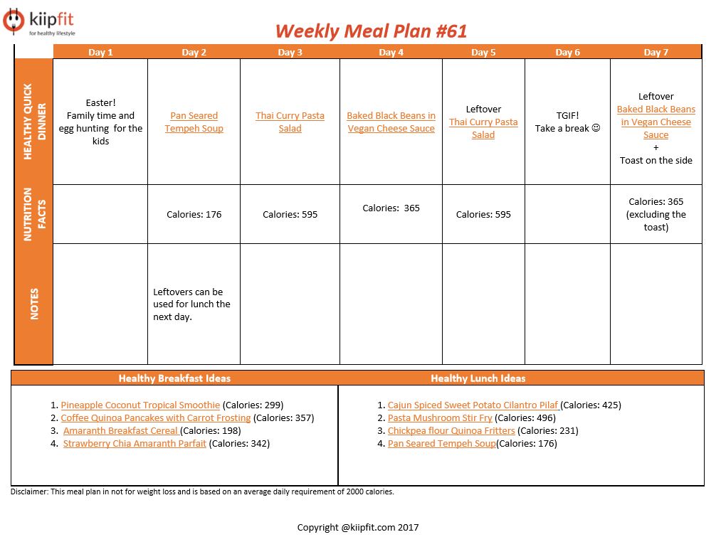 Weekly Meal Plan #61 | healthy vegan and vegetarian recipes | kiipfit.com