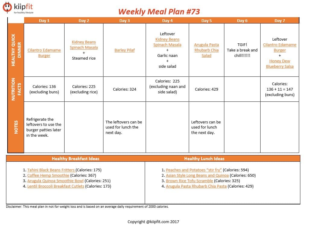Weekly Meal Plan #73 | Healthy vegan and vegetarian recipes | kiipfit.com