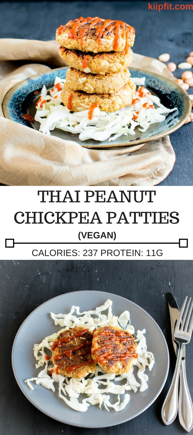 Thai Peanut Chickpea Patties serves as an excellent savory breakfast or for snacking. It’s an outstanding way to start your day by including tons of protein and without any added sugar [ v + gf ] kiipfit.com