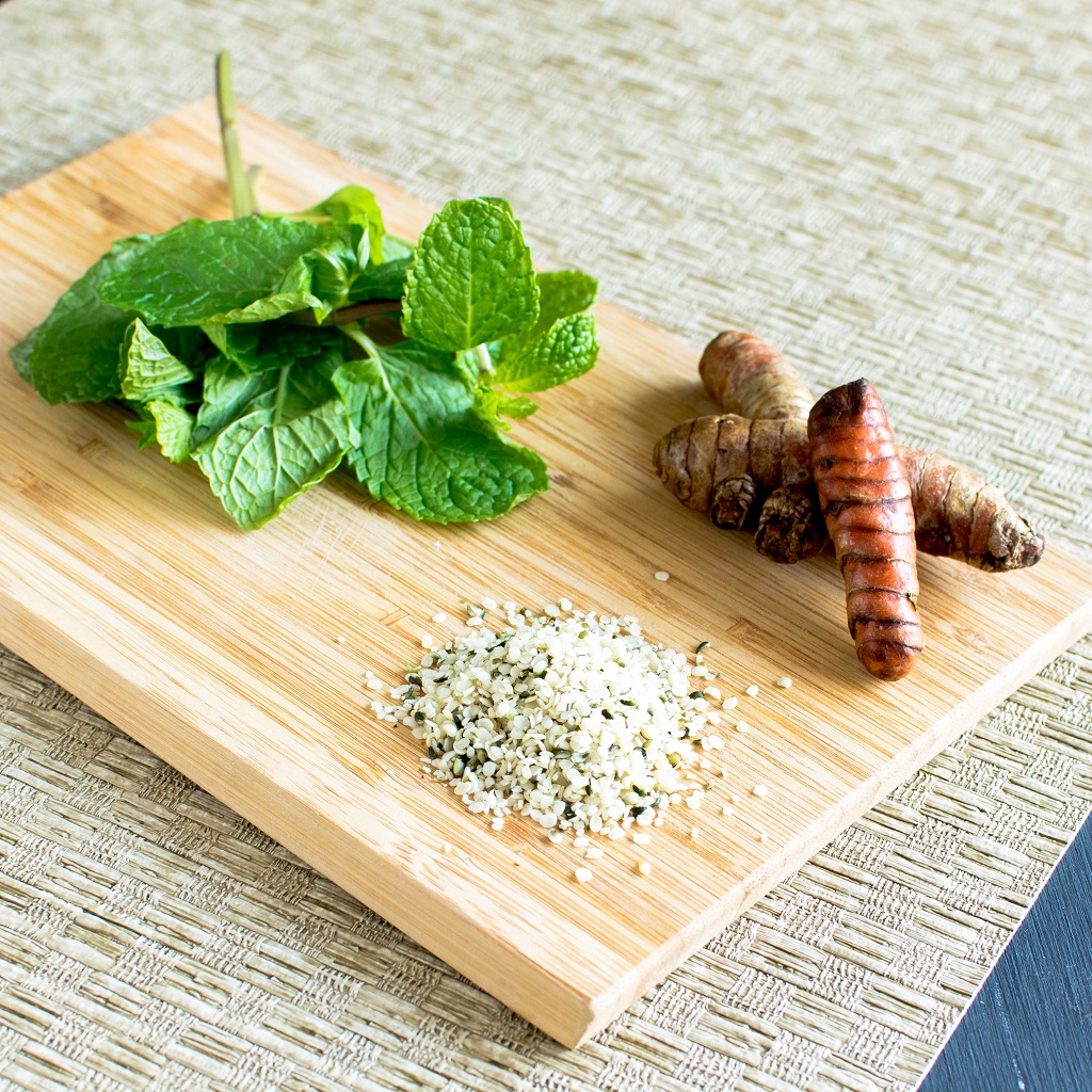 The raw ingredients o Turmeric Mint Protein Smoothie is displayed in this image | kiipfit.com