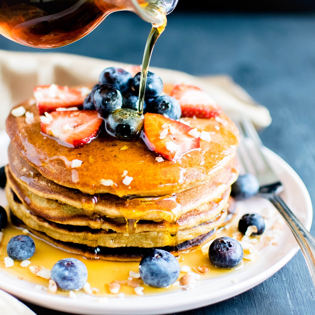 Chickpea Flour Peanut Butter Protein Pancakes [ Vegan + GF 